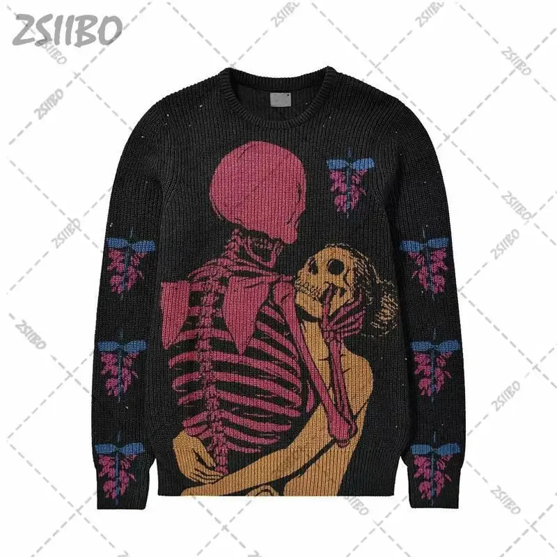 

2024 new knitted sweaters for men and women hip-hop street gothic wool skull retro pullovers women's Y2K original punk style spr