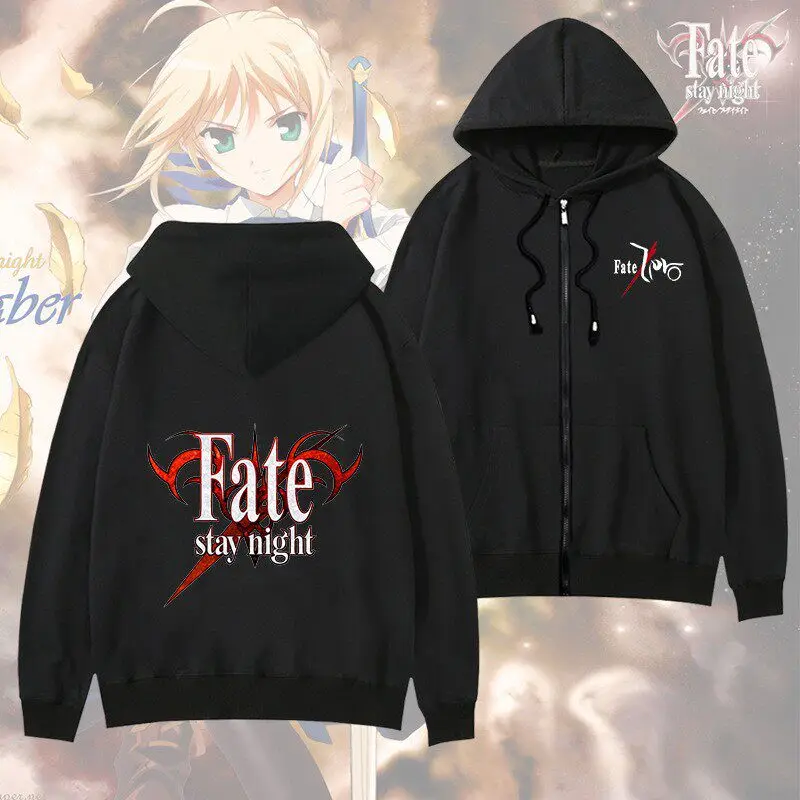 Anime Fate Stay Night Zipper Hoodies Fashion Hip Hop Vintage Zip Up Jacket Pullovers Men Women Casual Long Sleeve Sweatshirts