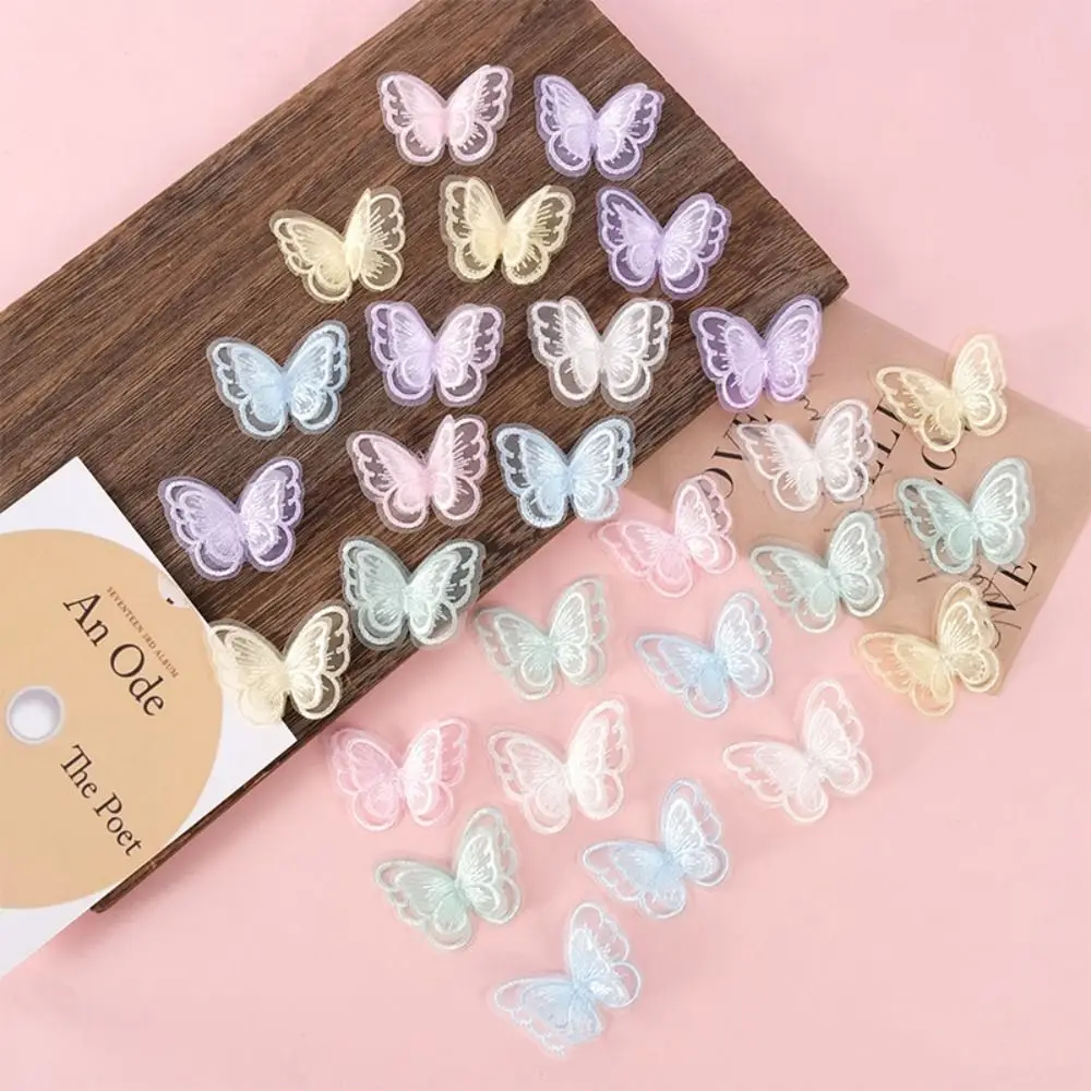 20Pcs Double Layer Butterfly Appliques Translucent 3D Simulation Mesh Butterfly Patch Handmade Cute Chiffon Butterfly