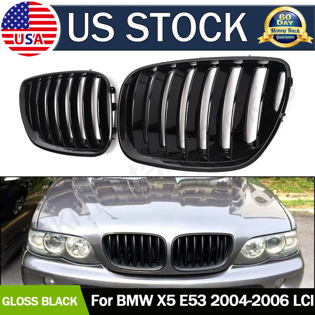 SAIQINGSP BMW E53 Front Kidney Grille For BMW X5 E53 2004-2006 Facelift Gloss Black CAR Accessories TOOLS