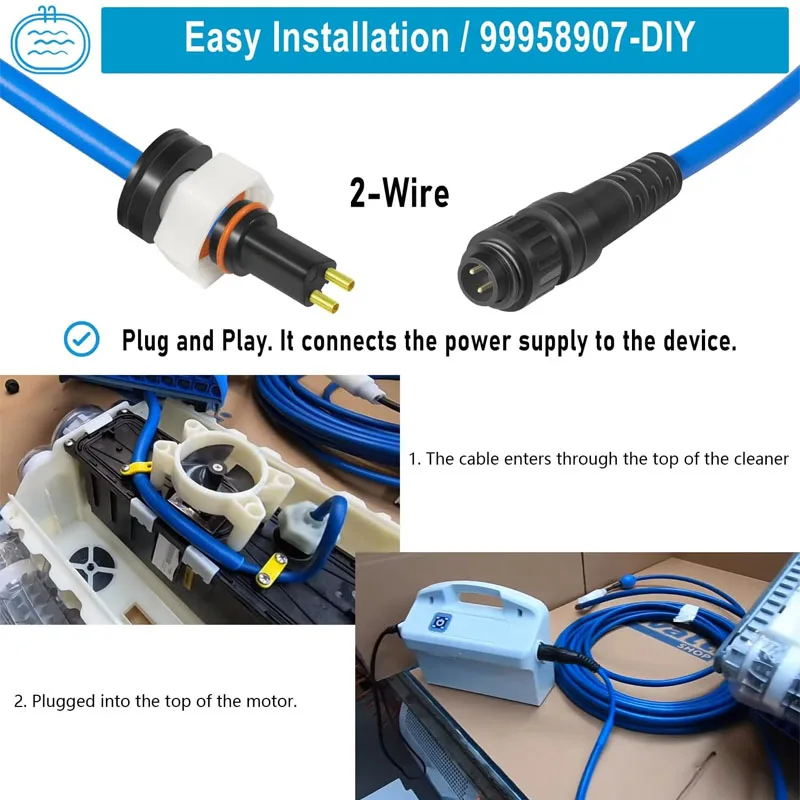 99958907- (18M/60FT) 2-Wire Cable with Swivel for Dolphin Pool Cleaners Active 20, Advantage Ultra, S200,Explorer E30,T35
