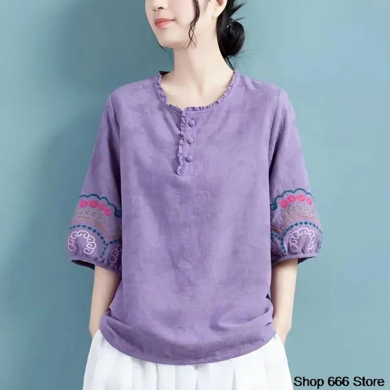 2024 Lente Herfst Nieuwe Chinese Stijl Traditionele Hanfu Top Embroid Oosterse Blouse Elegante Festival Feestjurk Qipao Tang Pak