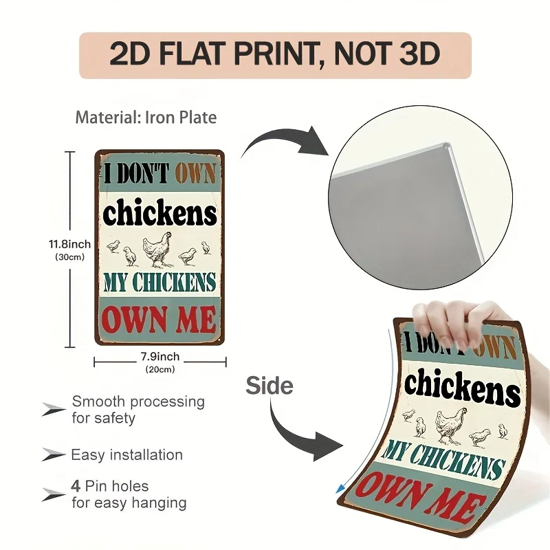 2D Flat - [6pcs Set] 2D Flat, 6pcss, Vintage Metal Chicken Coop Tin Signs, Farmhouse Wall Decor, Fun Humorous Tin Art, Suitable