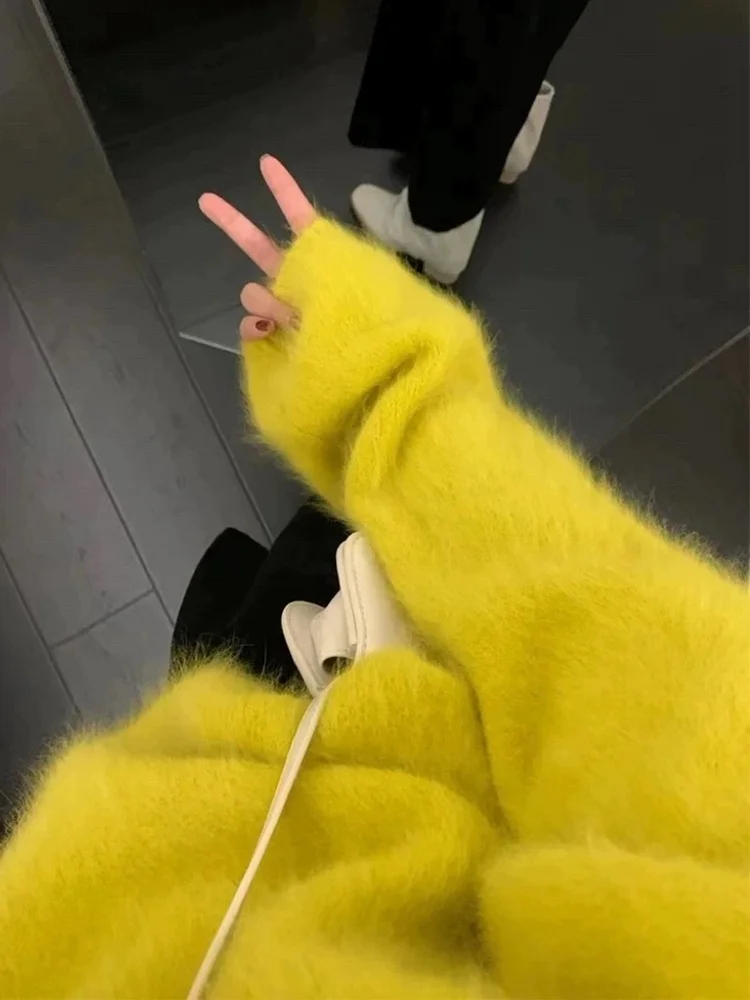 

Yellow Mink Knit Sweater Women's Thiened Soft Autumn Winter Faion Casual Sle Long Sve round Ne Warm Cozy Top