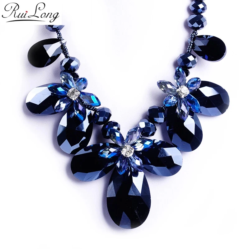 Trendy Multi-color AB Multi-faceted Crystal Beads Chain Strand Flower Women Statement necklace Bijoux Cuello Joyas