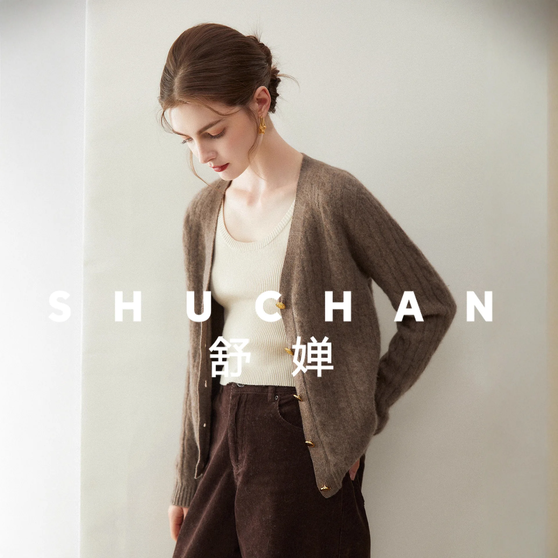 

410 г осенне-зимний новый кашемировый кардиган, женский вязаный жакет с круглым вырезом, свободный свитер, модный топ