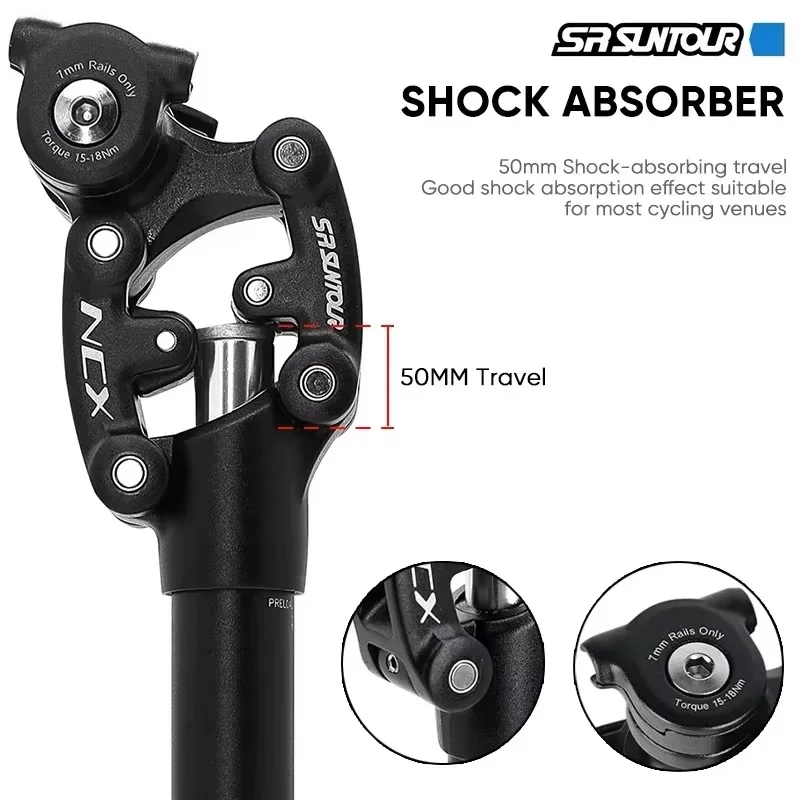 SR Suntour NCX Bicycle Damping Suspension Seat Post Mountain Bike 50mm Travel 27.2/28.6/30.0/30.4/30.9/31.6/33.9*350mm Seat Tube