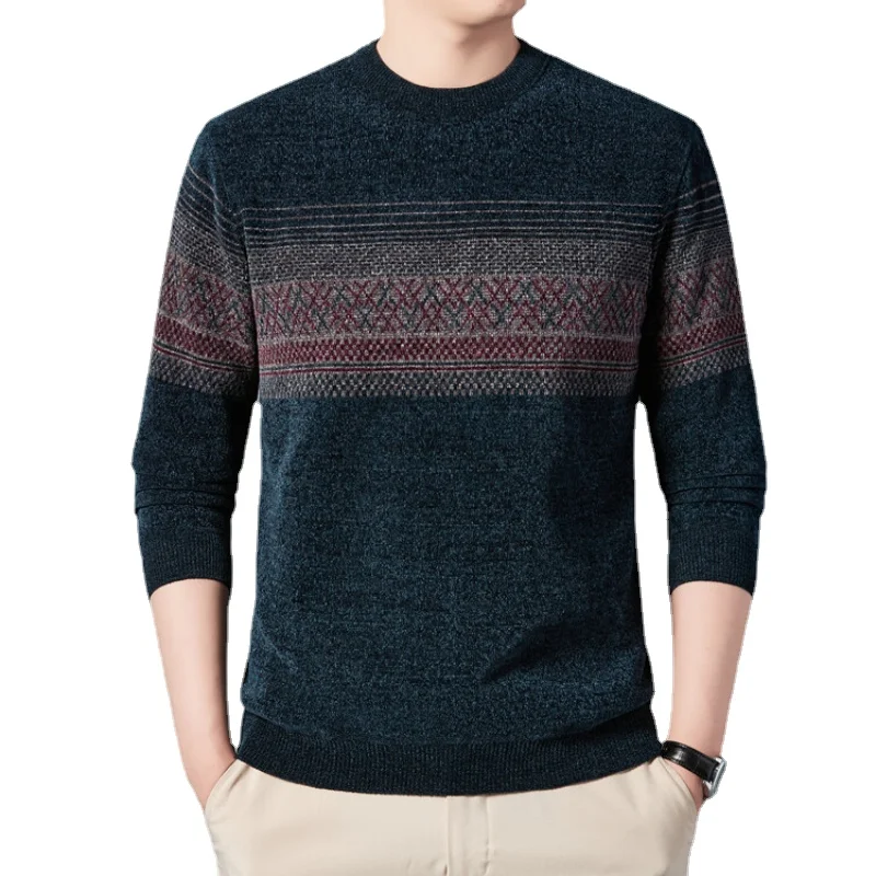 

Winter Men's Pullover Paired with A Round Neck Plush Knit Sweater for Casual Thickened Warmth