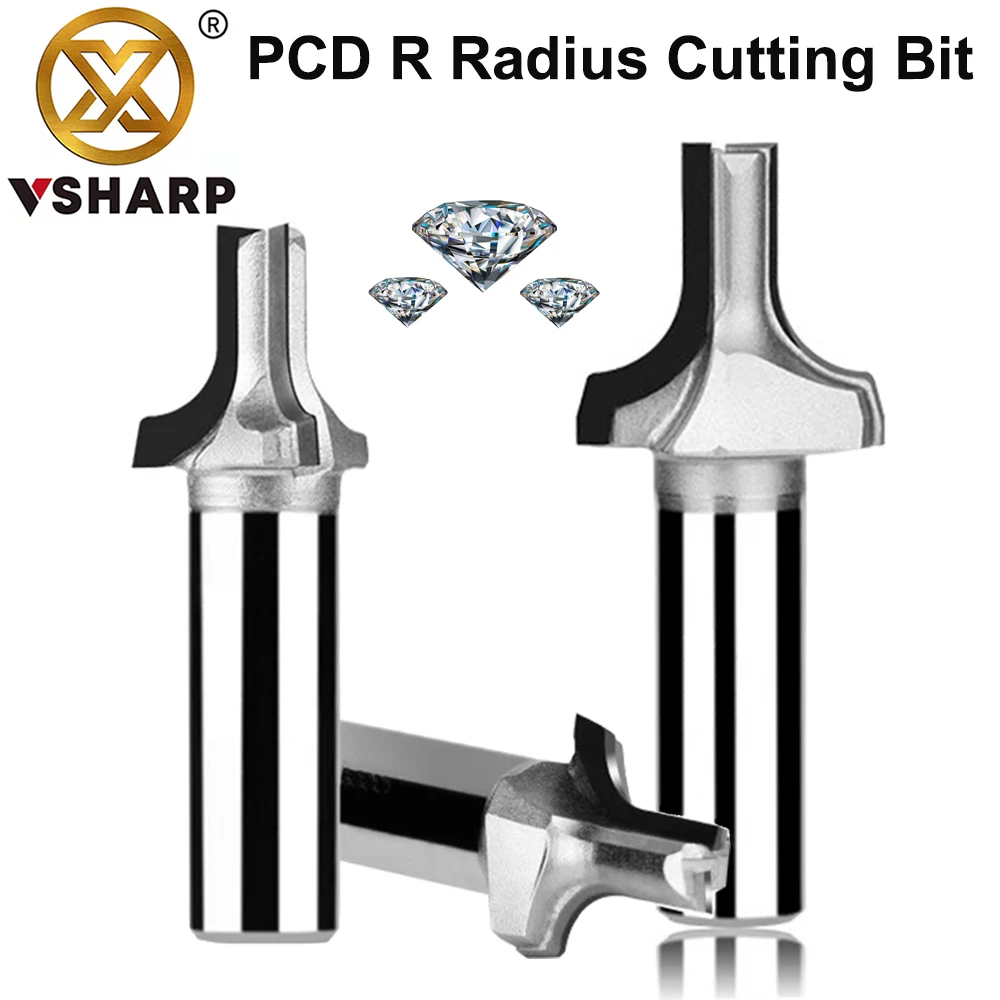 Vsharp PCD Diamond Cutting Bit Diamond Round Over Radius Cutter Slotting Cabinet Door Engraving Milling Cutter for MDF Plywood