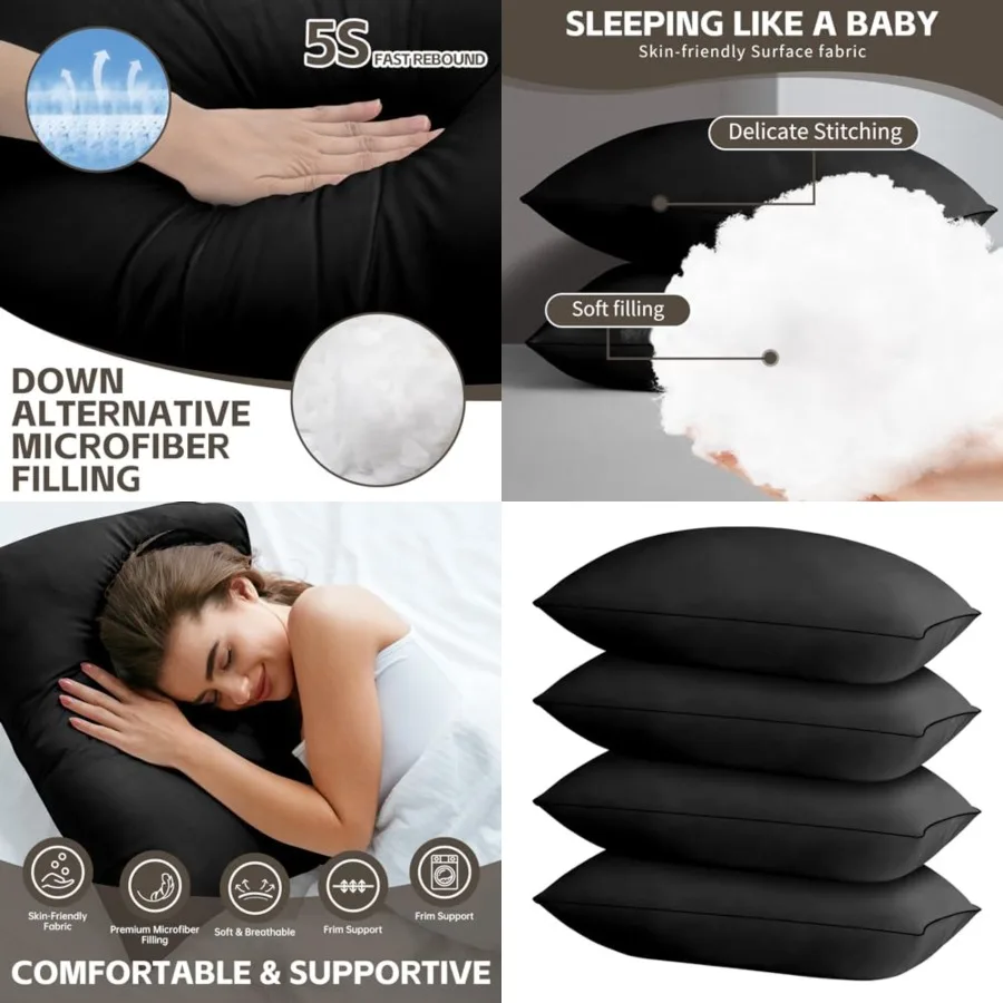 

Bed Pillows for Sleeping 4 Pack, Size Cooling Pillows Set of 4, Top-end Microfiber Cover for Side Stomach Back Sleepers Black
