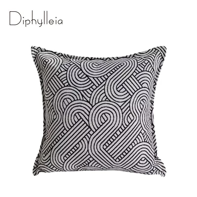 

Diphylleia Modern Concise Luxury Cushion Cover H Style Black And White Geometric Lines Circles Embroidered Pillowcases 45x45cm