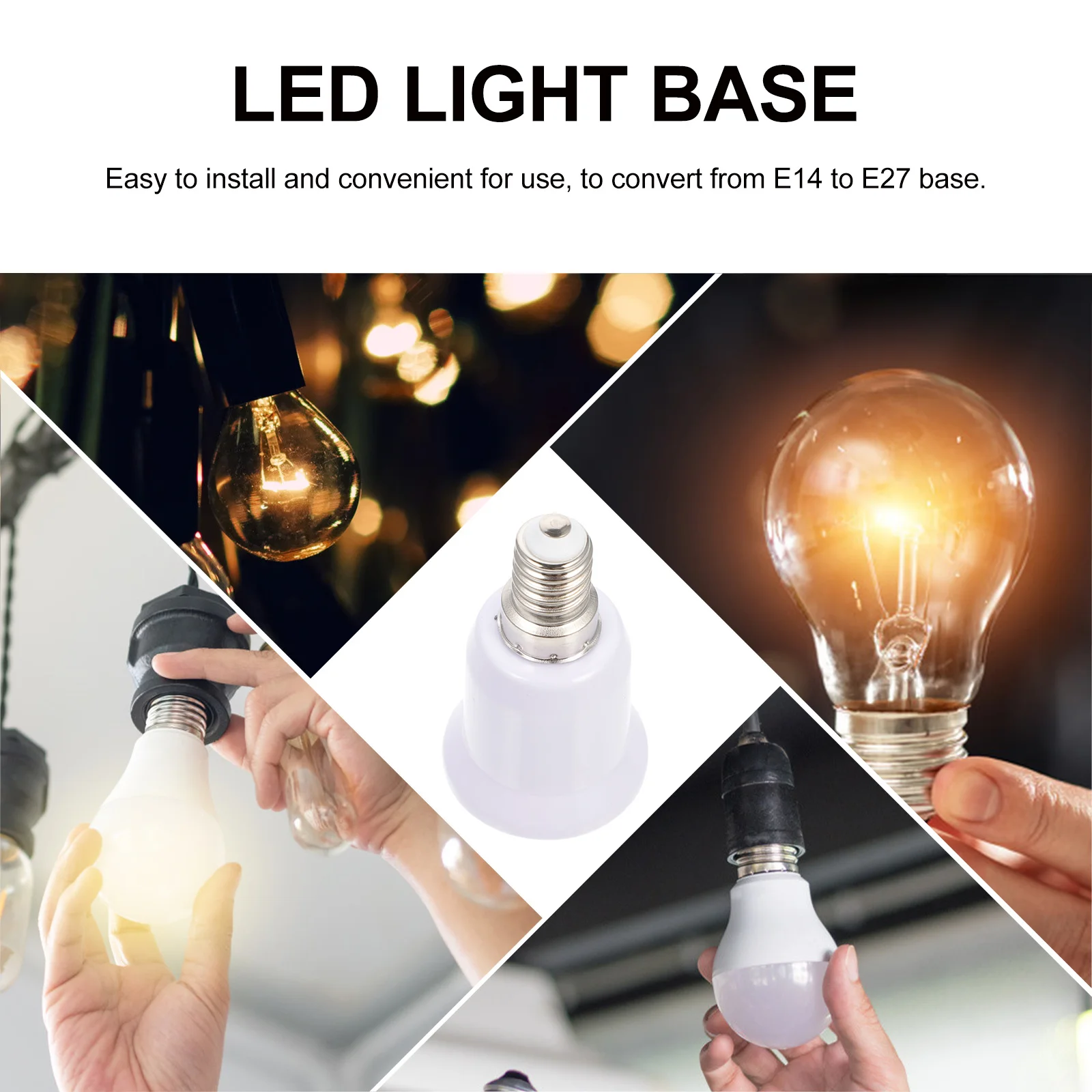 

Адаптер-переходник для лампы E14 на E27, 7 шт., надежный пластиковый материал, подходит для большинства светодиодных ламп, простая установка на винтах