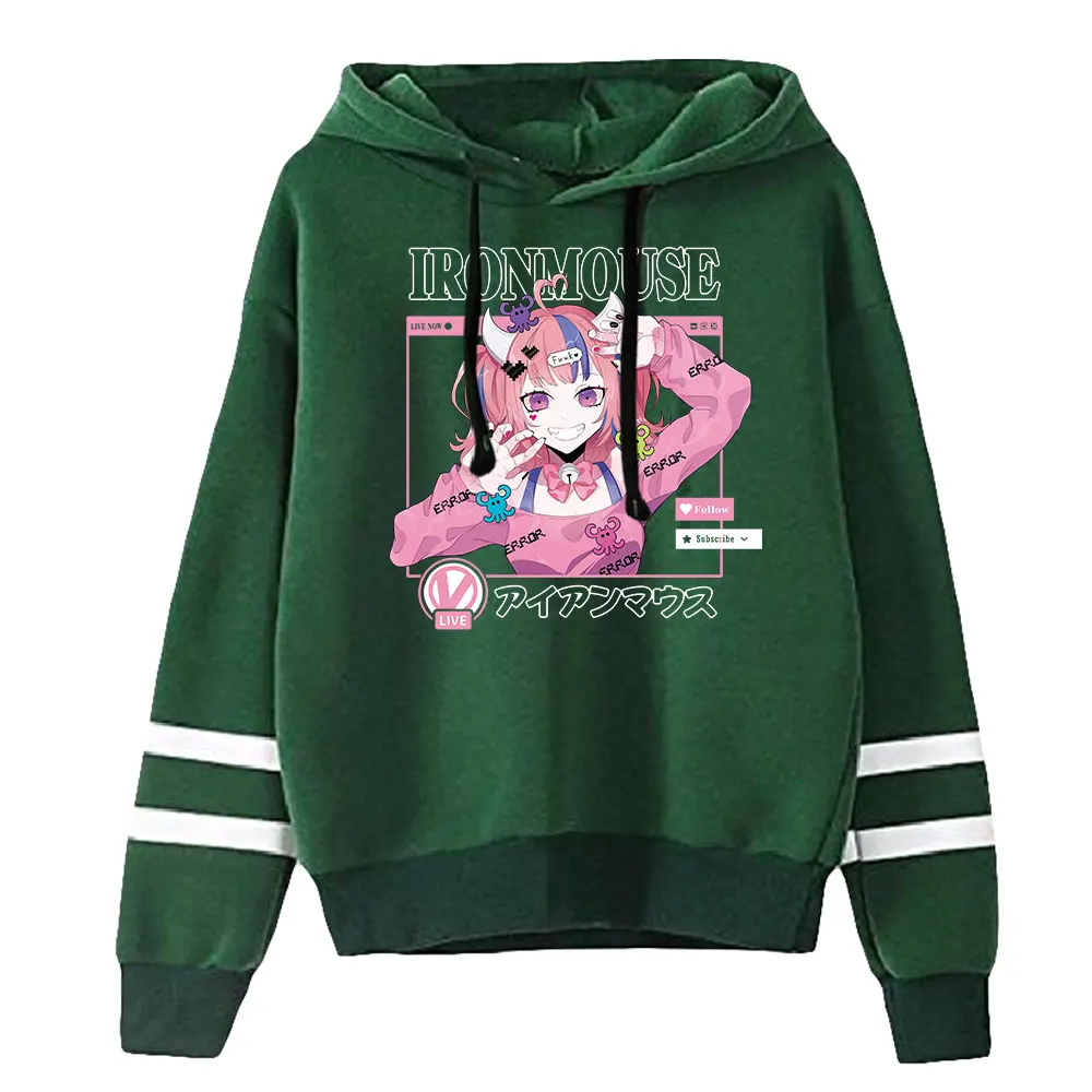 Ironmouse VTuber Unisex Pocketless Parallel Bars Sleeve Sweatshirts Men Women's Hoodie Harajuku Streetwear Anime Clothes