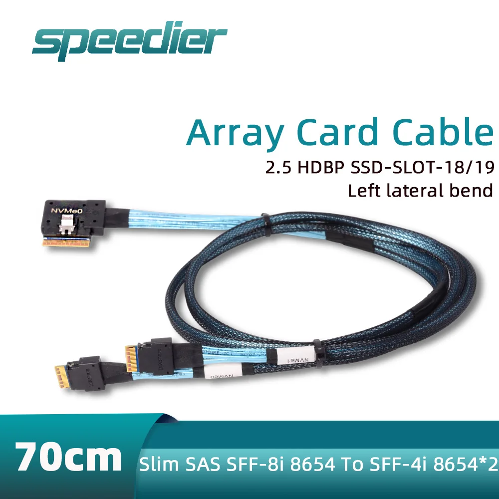 

90 Degrees Left Right Bend Slim SFF-8654 8i To x2 8654 4i SAS Built-in Server Array Data Cables Split in Half 2.5 HDBP SSD SLOT