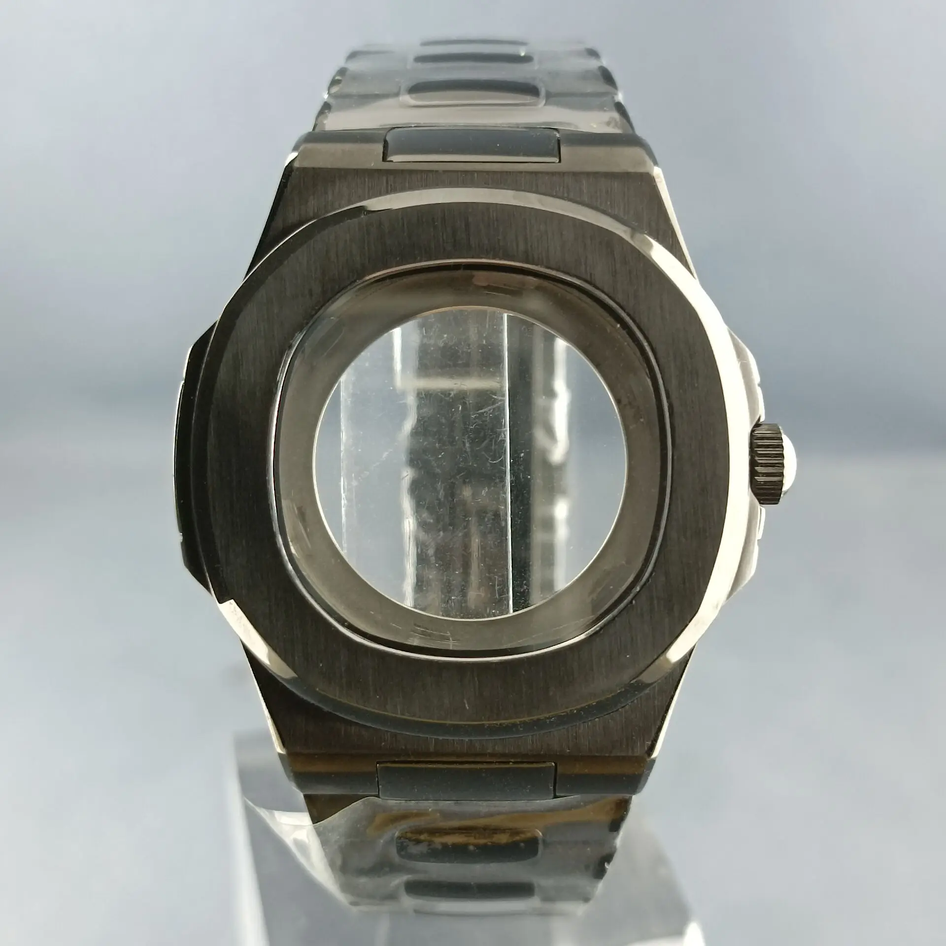 

40mm NH35 movement watch case 316L stainless steel sapphire glass black waterproof case Nautilus watch replacement parts