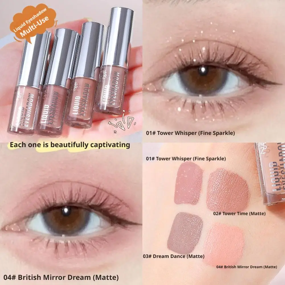 Matte Shimmer Liquid Eyeshadow Low Saturation Shiny Eyeshadow Brightens Earth-colored Multi-use Eye Makeup Cream Women Comestics