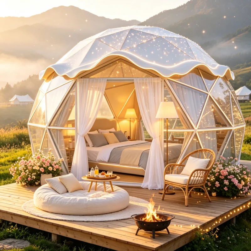 Customized Transparent Geodesic Tent Outdoor Camping Waterproof PVC Panoramic View Easy Setup Family Use Weather Resistant