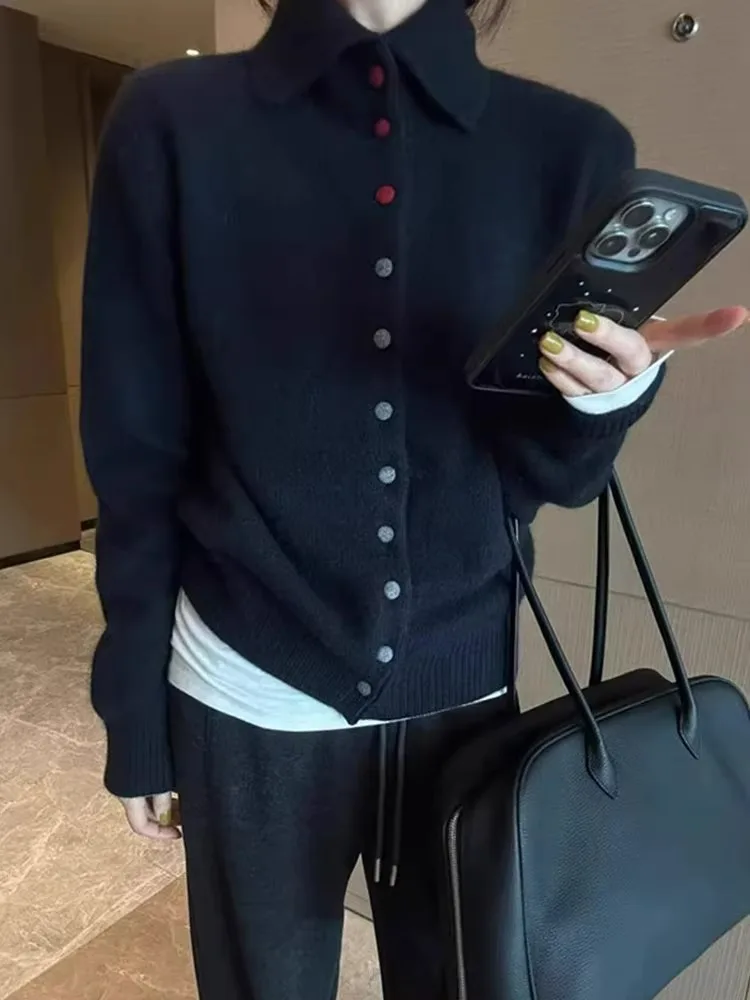 Zacht, gezellig gebreid vest met enkele knop Lang Sve Casual veelzijdige top Bovenkleding Trendy Sle Pendelen Koreaanse losse pasvorm