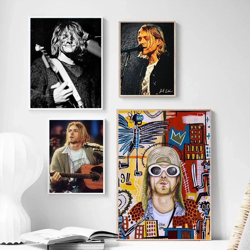 Kurt Cobain Singer Graffiti Poster Rock Band Room Bar Cafe Vintage Posters Canvas Painting Wall Art Pictures Print Decoration