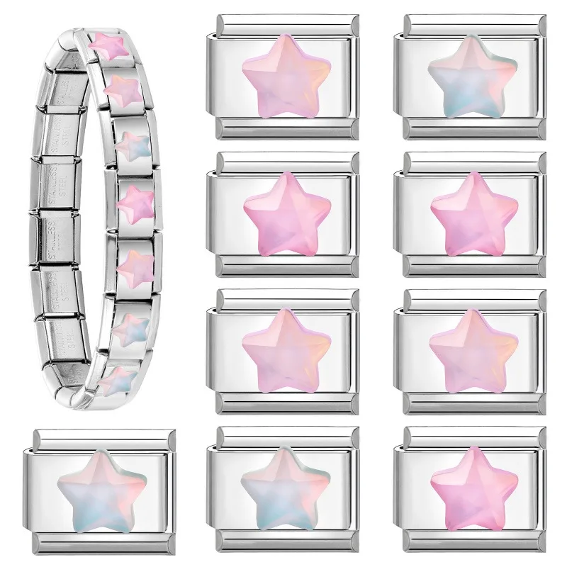Y2K Fashion Gradation Color Flowers Star Italian Charm Links Fit 9MM Bracelet Stainless Steel Jewelry Women DIY Making