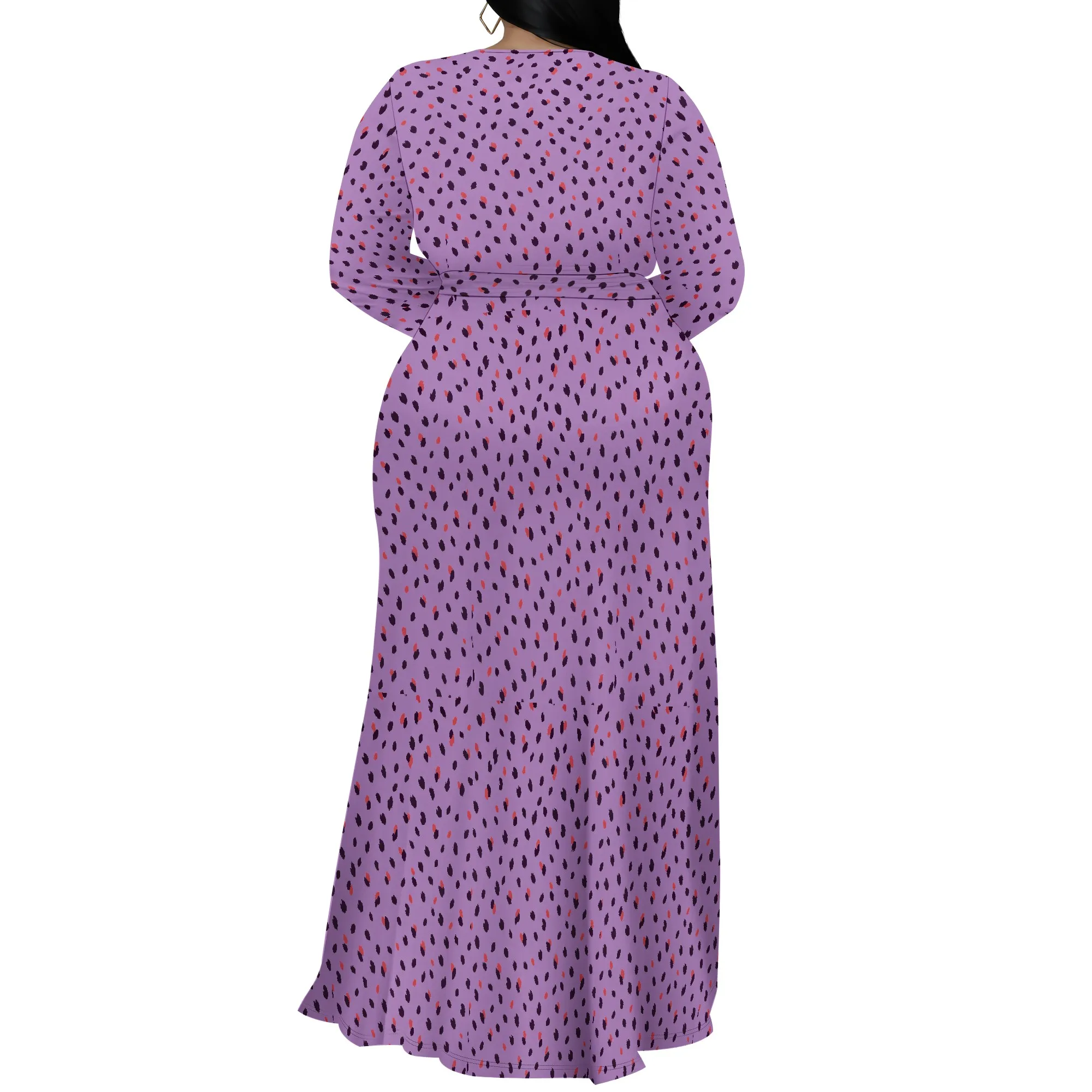 Abiti taglie forti da donna Abito lungo con stampa floreale con spacco fluido manica 3/4 con cintura