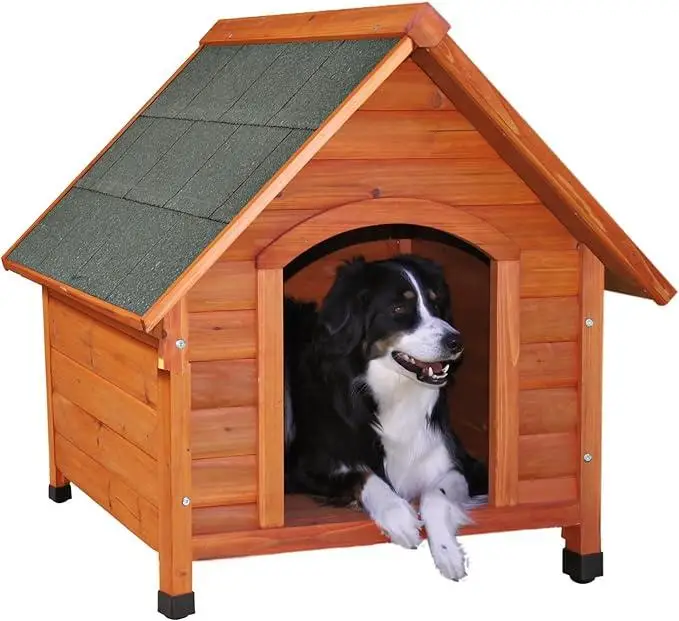 

Modern Weatherproof Wooden Pet Furniture Durable Wood Dog Kennel Plastic Cap Feet Outdoor Pet House Featuring Log Cabin Shelter