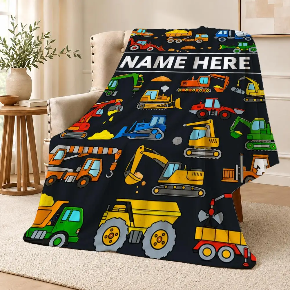Kids Construction Vehicle Cartoon Pattern Artwork Throw Soft Flannel Throw Blanket for Couch Bed Sofa Warm Cozy All Season