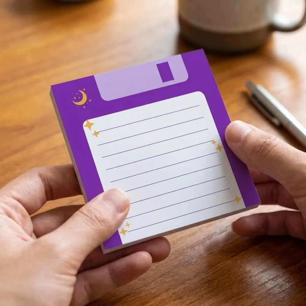 4 Pack Retro Floppy Disk Sticky Notes Celestial Moon Notepad for Office Desk Decoration Aesthetic Planner Supplies Coworker Gift