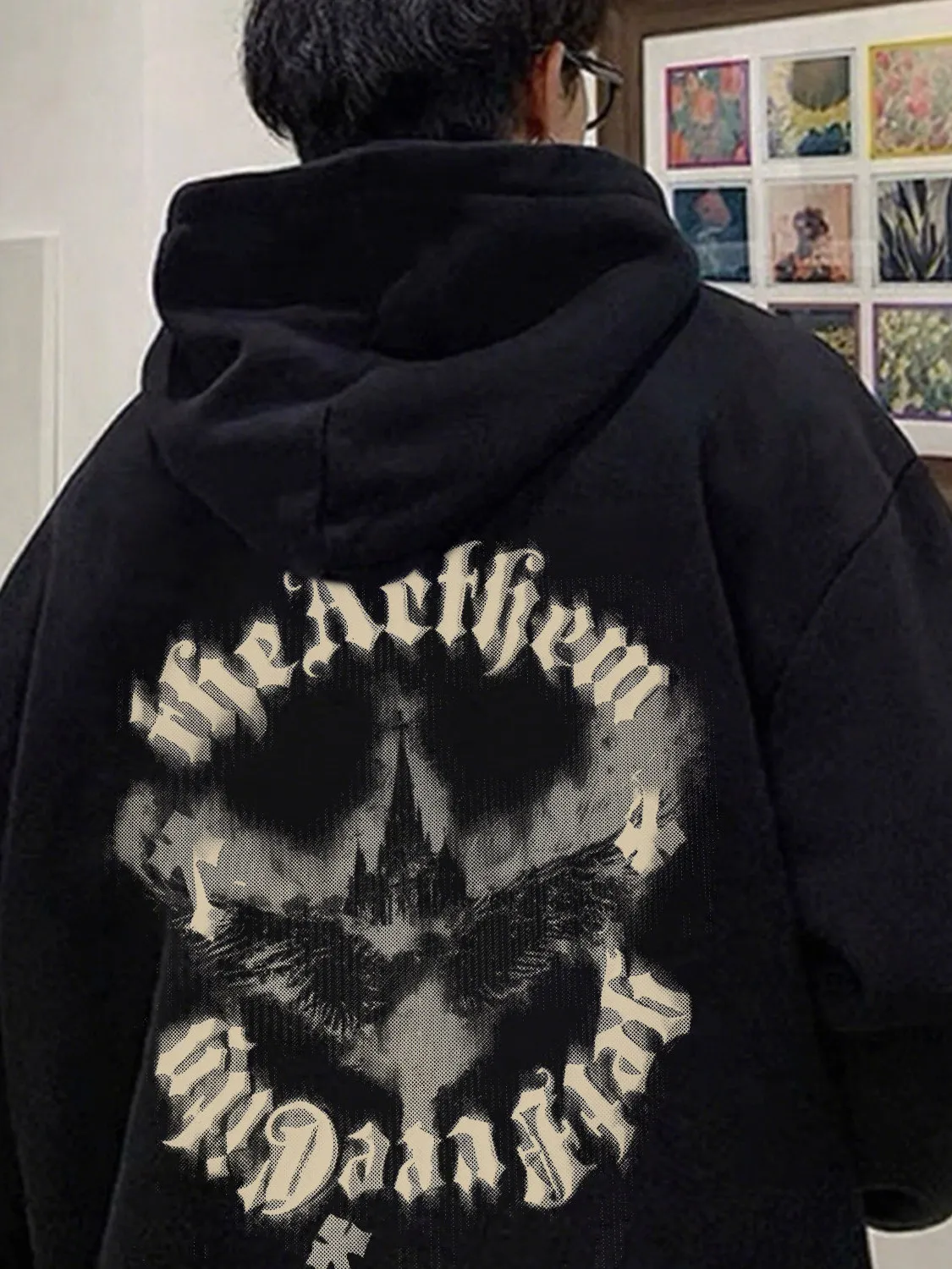 

Мужская толстовка в американском ретро-стиле большого размера, черная, модная, осенне-зимняя, новый дизайн, стильный молодежный топ из хлопка