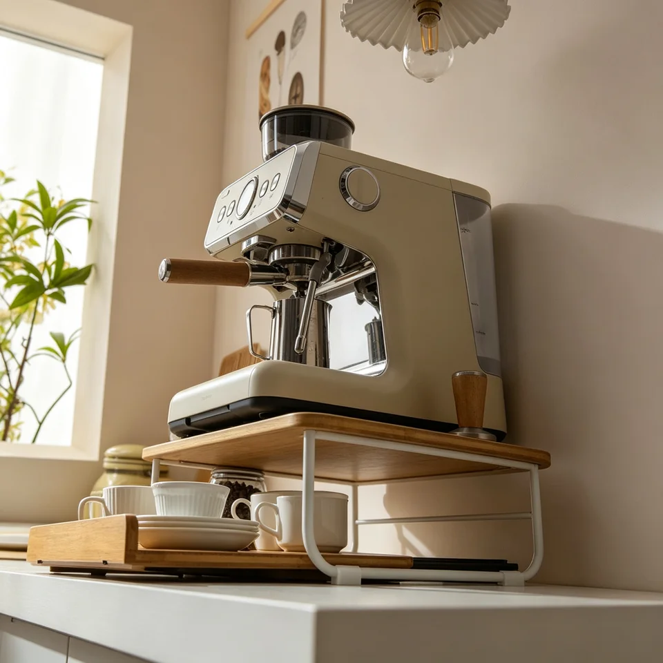 Bamboo Coffee Machine Stand with Drawer Organizer