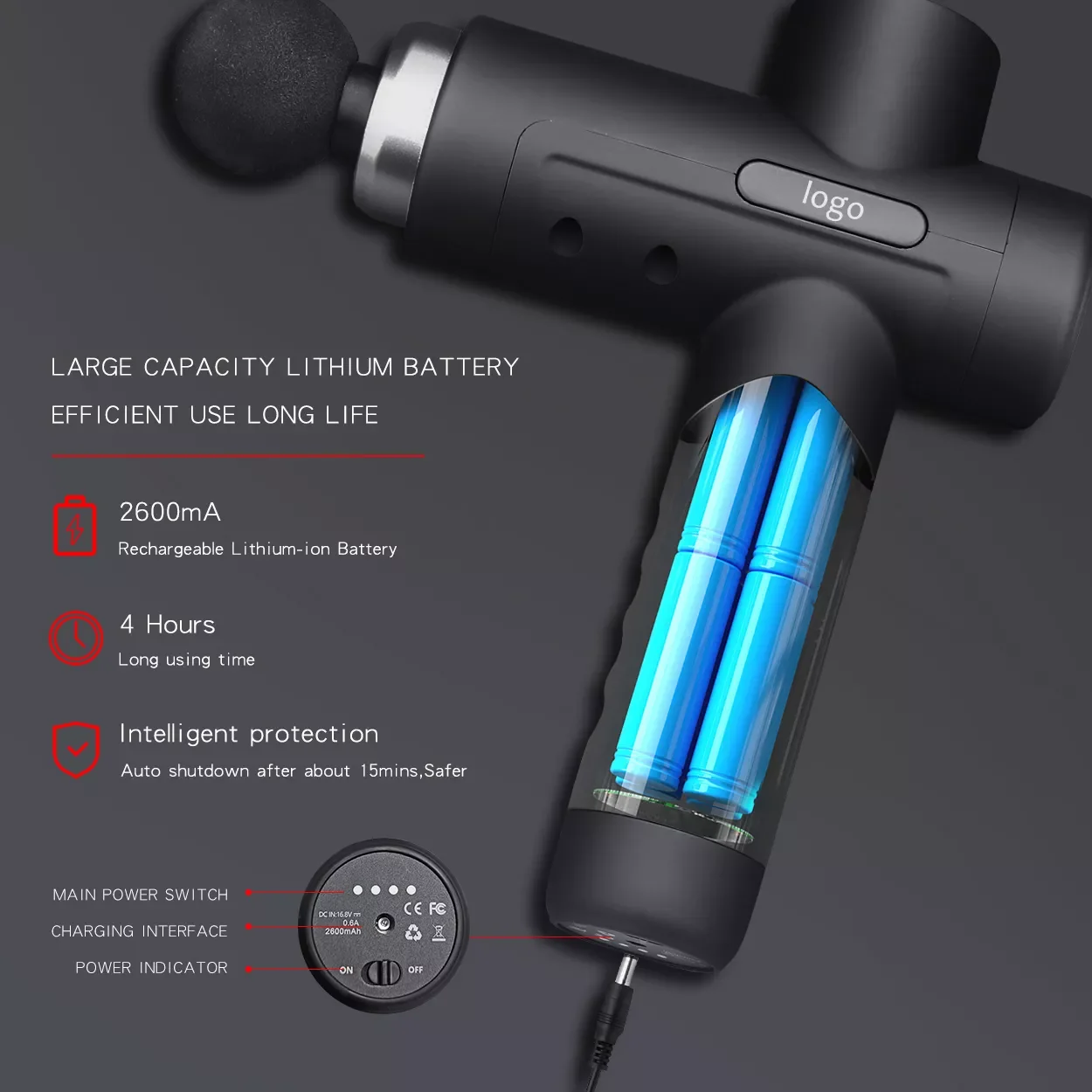 Pistola per massaggio caldo e freddo con motore brushless DC 24V per il rilassamento muscolare, sollievo dal dolore, potente pistola per fascia riscaldante