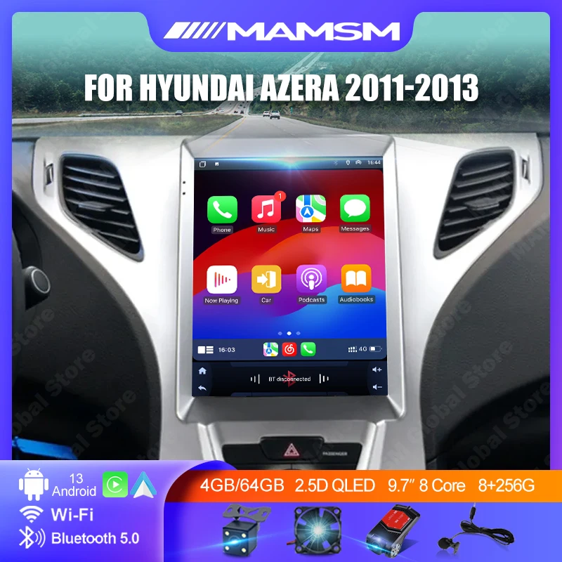 Автомобильный Android 13.0 MAMSM для Hyundai Azera 2011 2012 2013 Tesla Style 9,7-дюймовый CarPlay Android Auto Радио Мультимедийный плеер GPS 4G