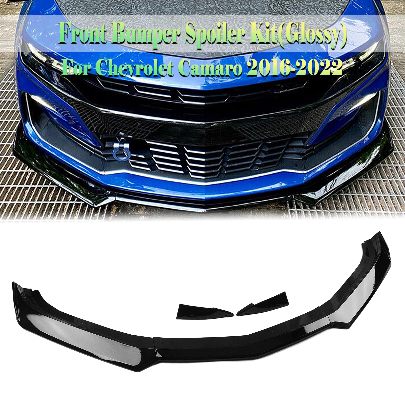 

For Chevrolet Chevy Camaro SS LS LT RS 2016-2024 Front Bumper Spoiler Lip Carbon Fiber Look/Gloss Black Lower Splitter Protector