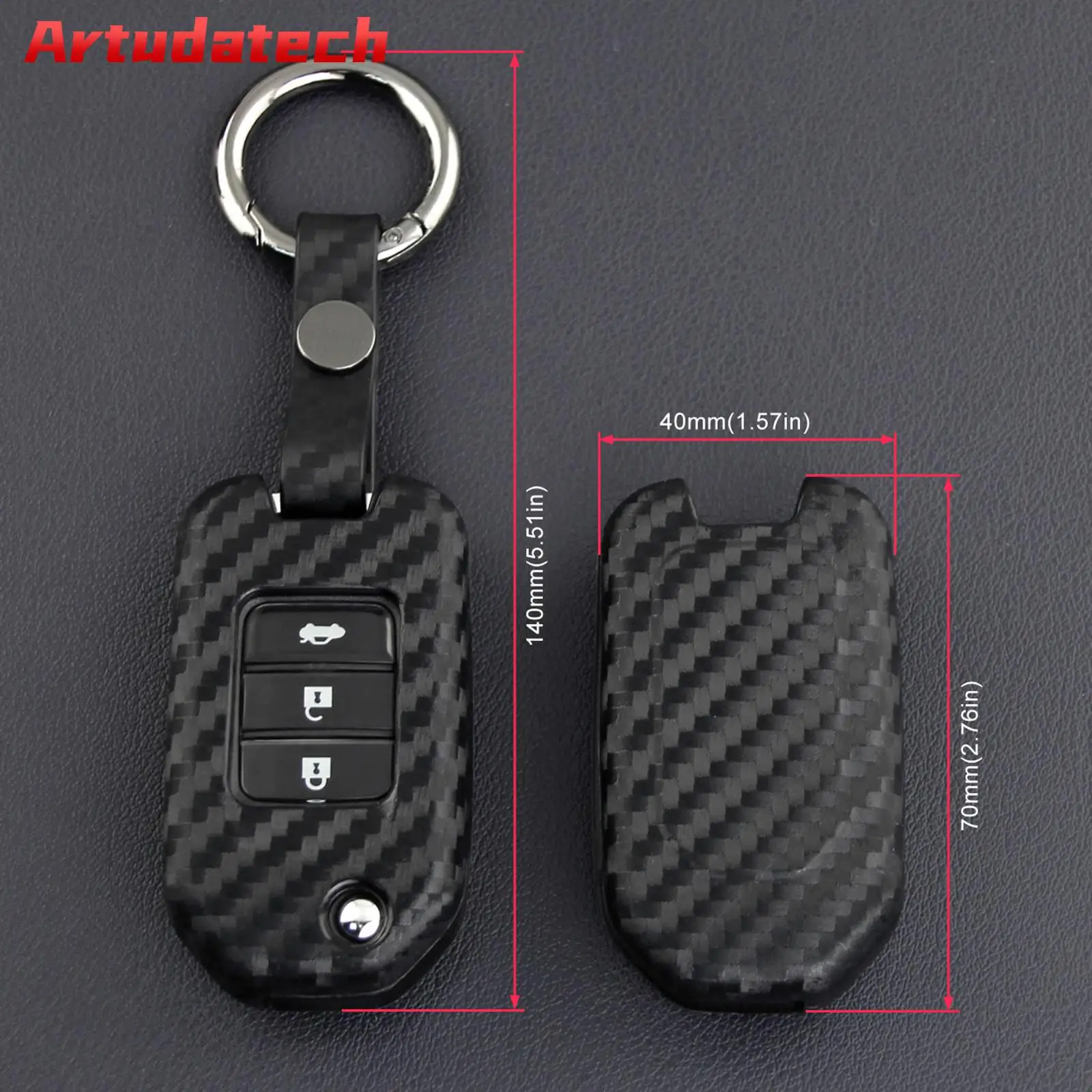 

Artudatech Leather Silicone Car Key Case Cover With Buckle For Honda Accord No Key Included