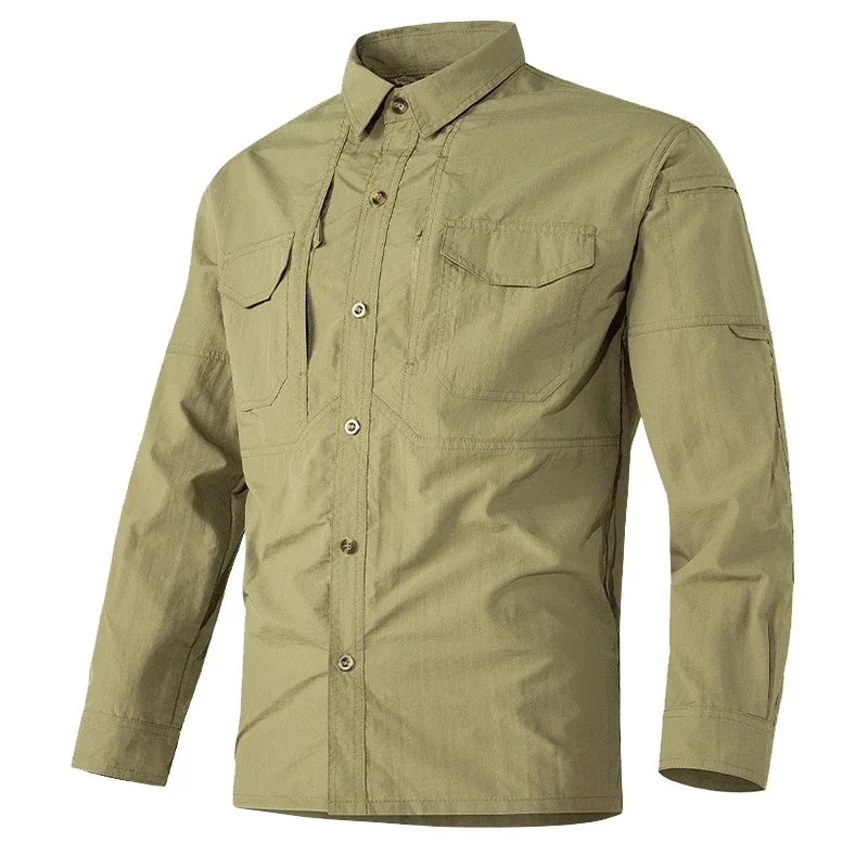 Chemise à manches longues à séchage rapide pour hommes, chemise de camping cargo, multi-poches, été, offre spéciale, SWAT, saut en plein air, qualité supérieure, 6XL