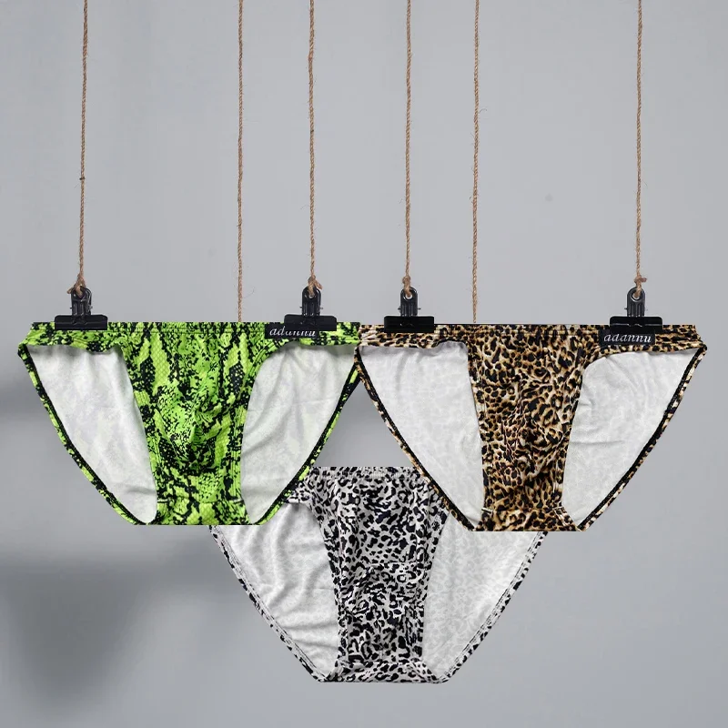 Men's Leopard Print Underwear Youth Thong Briefs Low-rise Underwear for Mens Breathable Lightweight Summer Underwear Briefs
