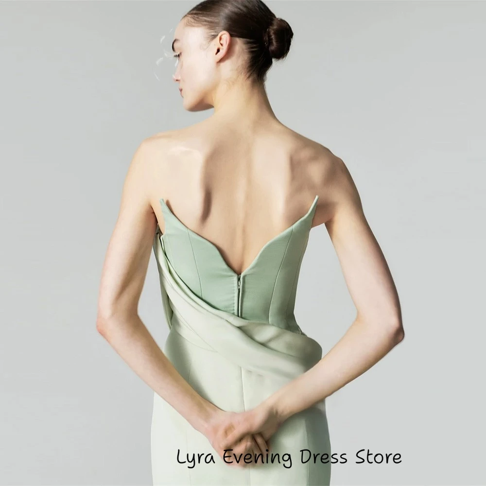 Mint Green Jersey Evening Dress Customized Strapless Prom Gowns Exquisite 3D Flowers Occasion Gown High Quality Party Dresses image 2