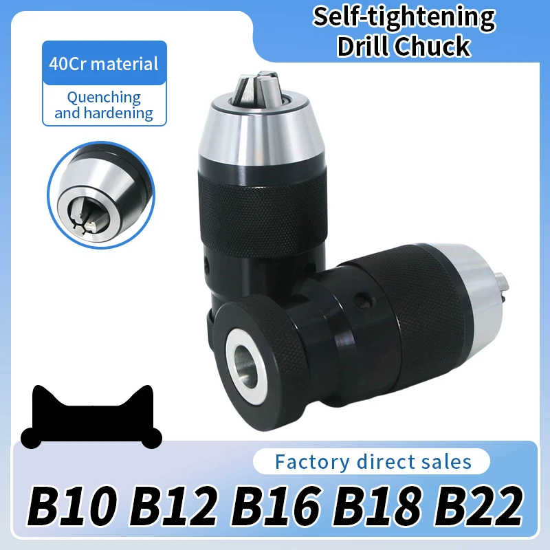 Self-Tightening Drill Chuck With Morse Taper Shank, B10/B12/B16/B18/B22 Series