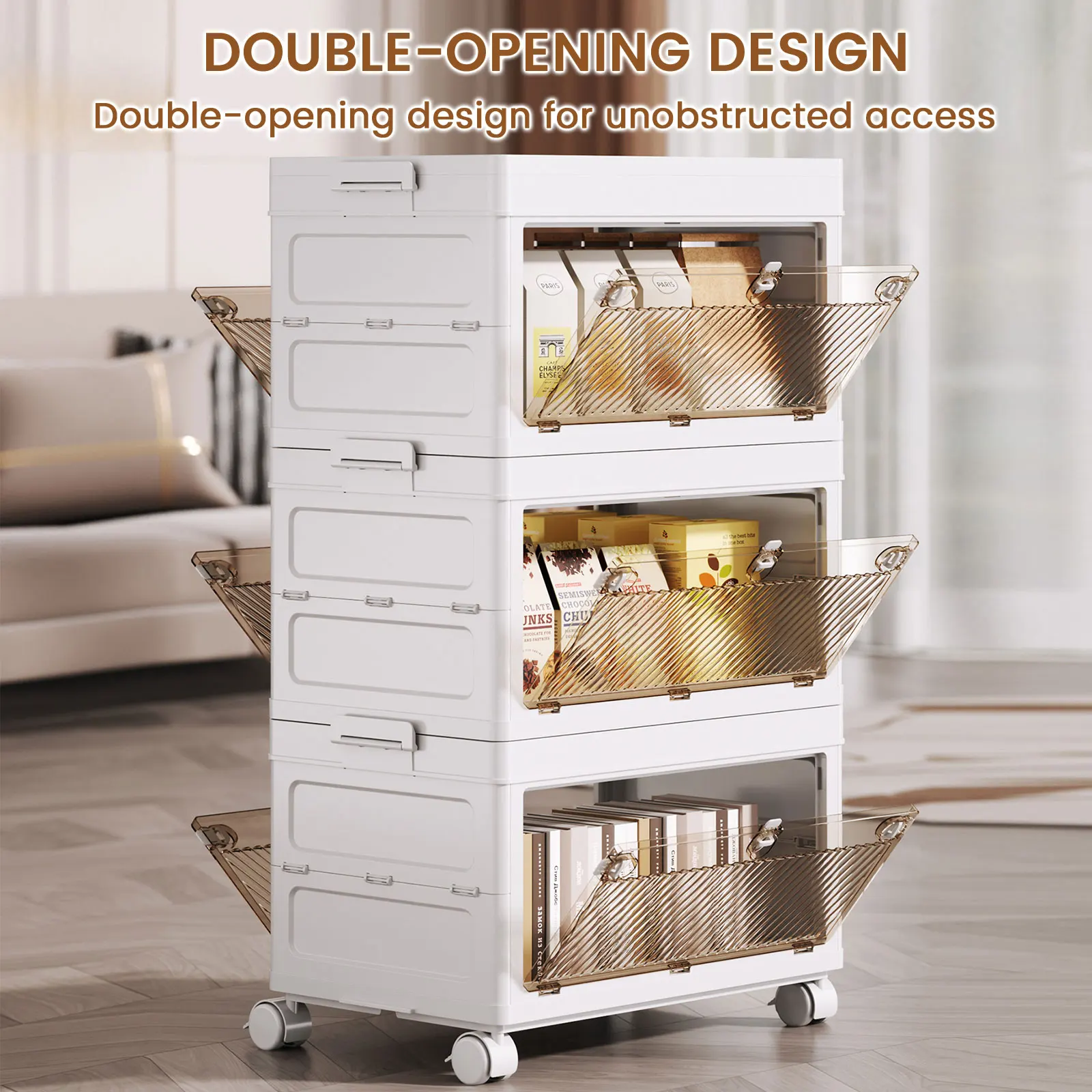 1/2/3/4/5 صناديق تخزين قابلة للطي مع أبواب - حاويات تخزين ألعاب قابلة للتكديس، صندوق تخزين بلاستيكي قابل للطي للكتب #5