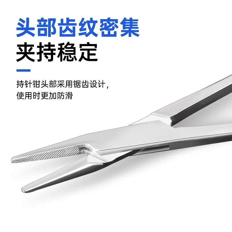 Instrumento quirúrgico médico con abrazadera de aguja de sutura, soporte fino recto de acero inoxidable