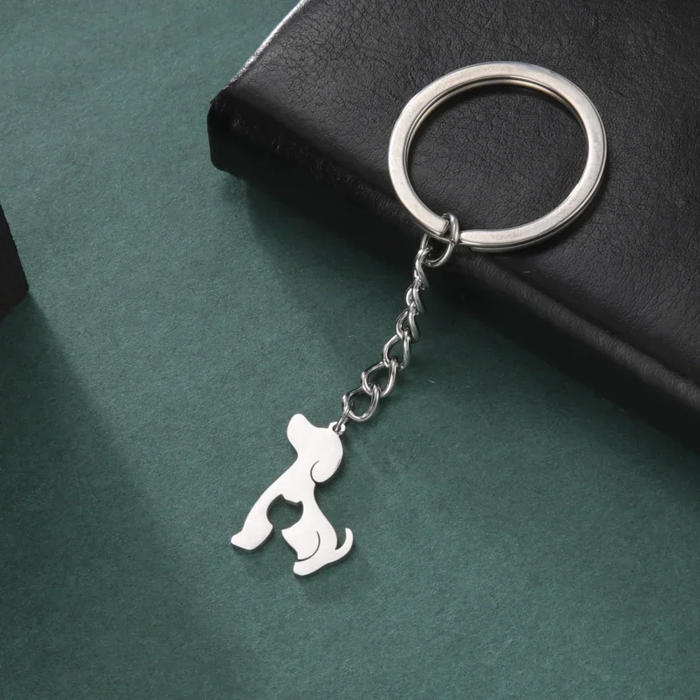 Dog Cat Keychain Animal Key Chain Ring Family Gift For Woman Men Kid Child Silver Color Stainless Steel Pendant Jewelry