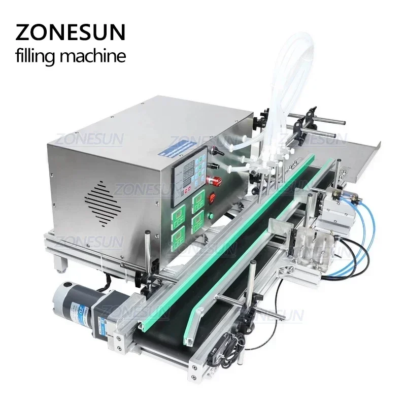 ZONESUN Automatic Diaphragm Pump Liquid Filling Machine 4000ml/min Superfast Desktop Conveyor Filler for Perfume Water Bottle