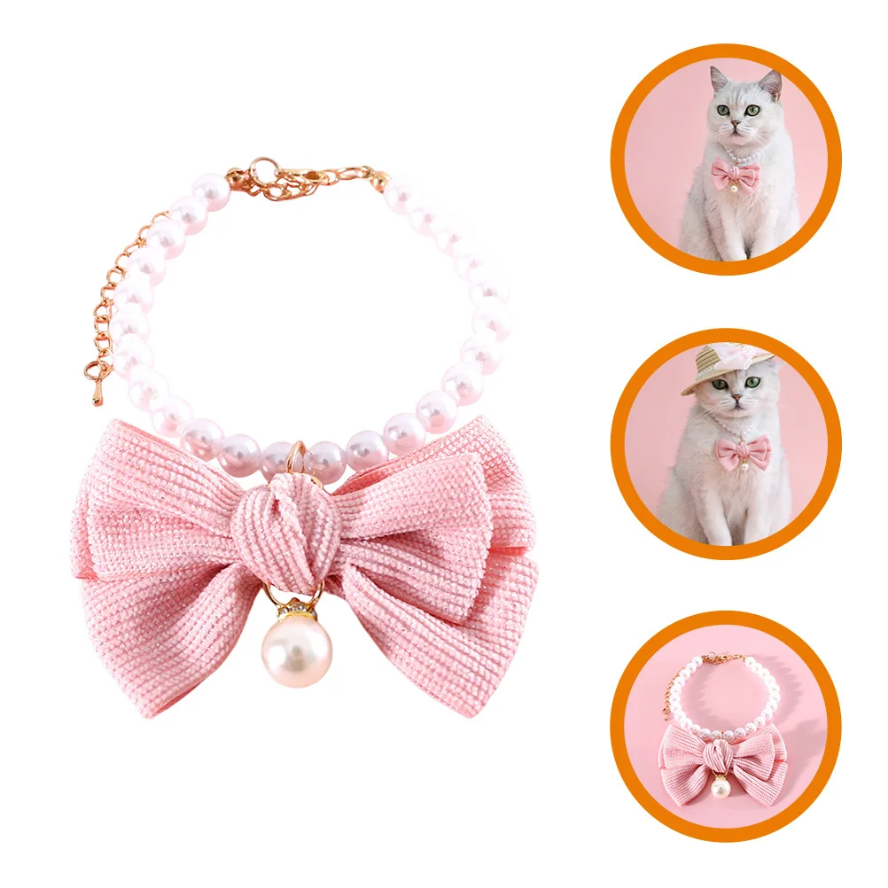 

Delicate Puppy Kitten Collar with Pearl Bow Decor Elegant Comfortable Dog Cat Accessories for Holiday Party Outfit Matching