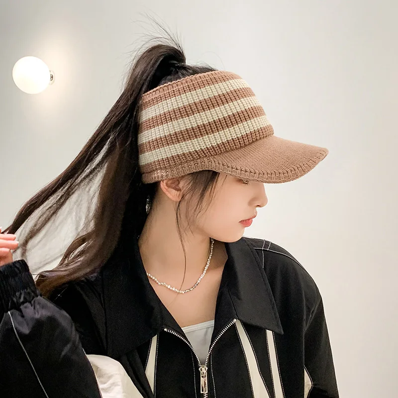 2022 New Winter Hat for Women Empty Top Baseball Caps Fashion Stripe Female Autumn Warm Casual Visor Caps Outdoor Sports Hats