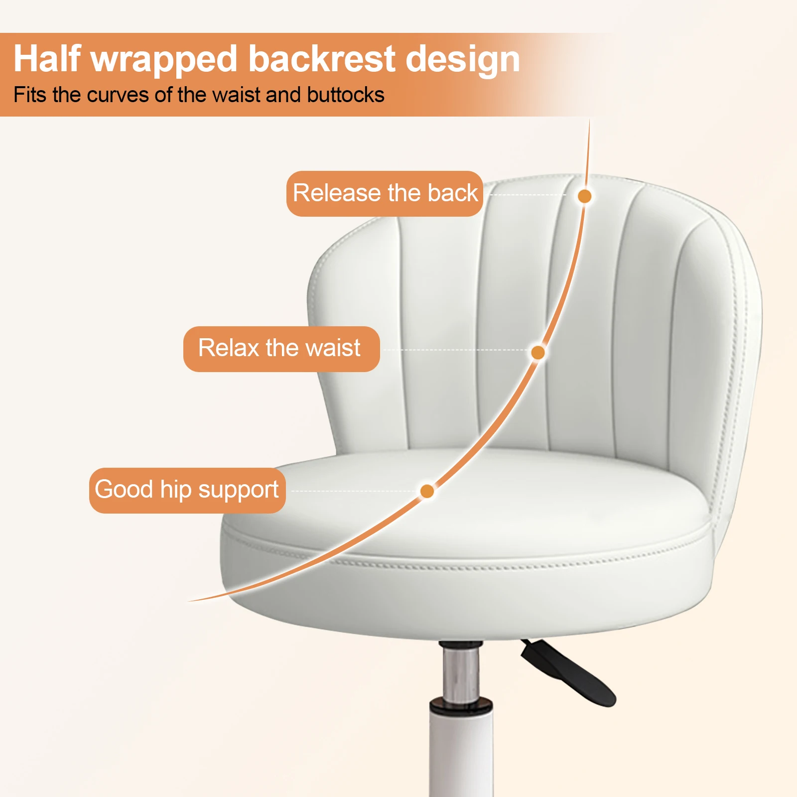 Small Round Rolling Desk Chair Armless Comfy Vanity  with Low Backrest PU Leather Height Adjustable Swivel Work Spa Chair image 2