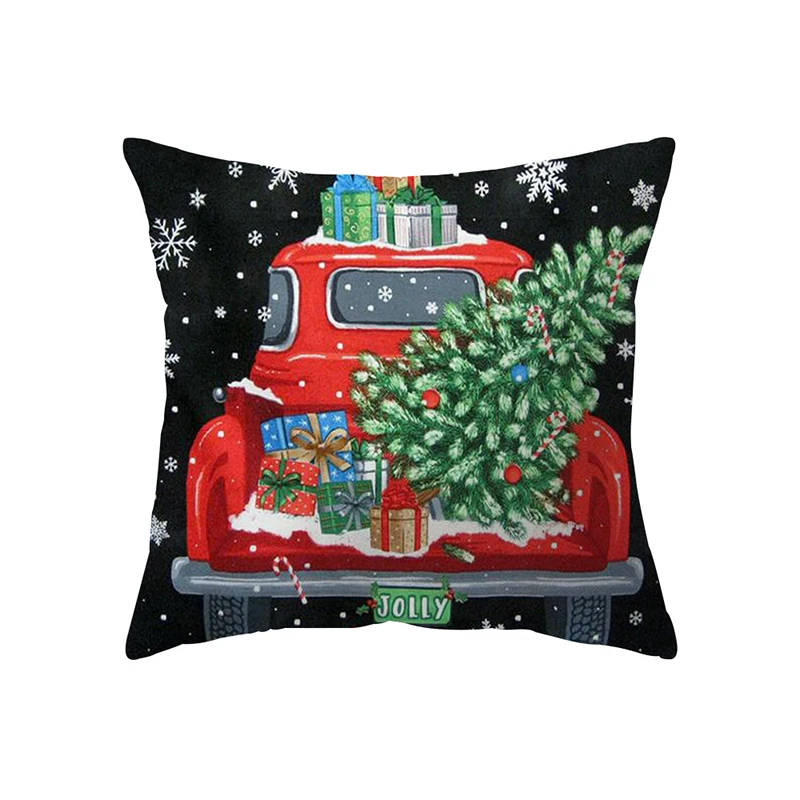 Merry Christmas Santa Claus Print Pattern Polyester Cushion Cover Home Living Room Sofa Decoration Square Pillow  