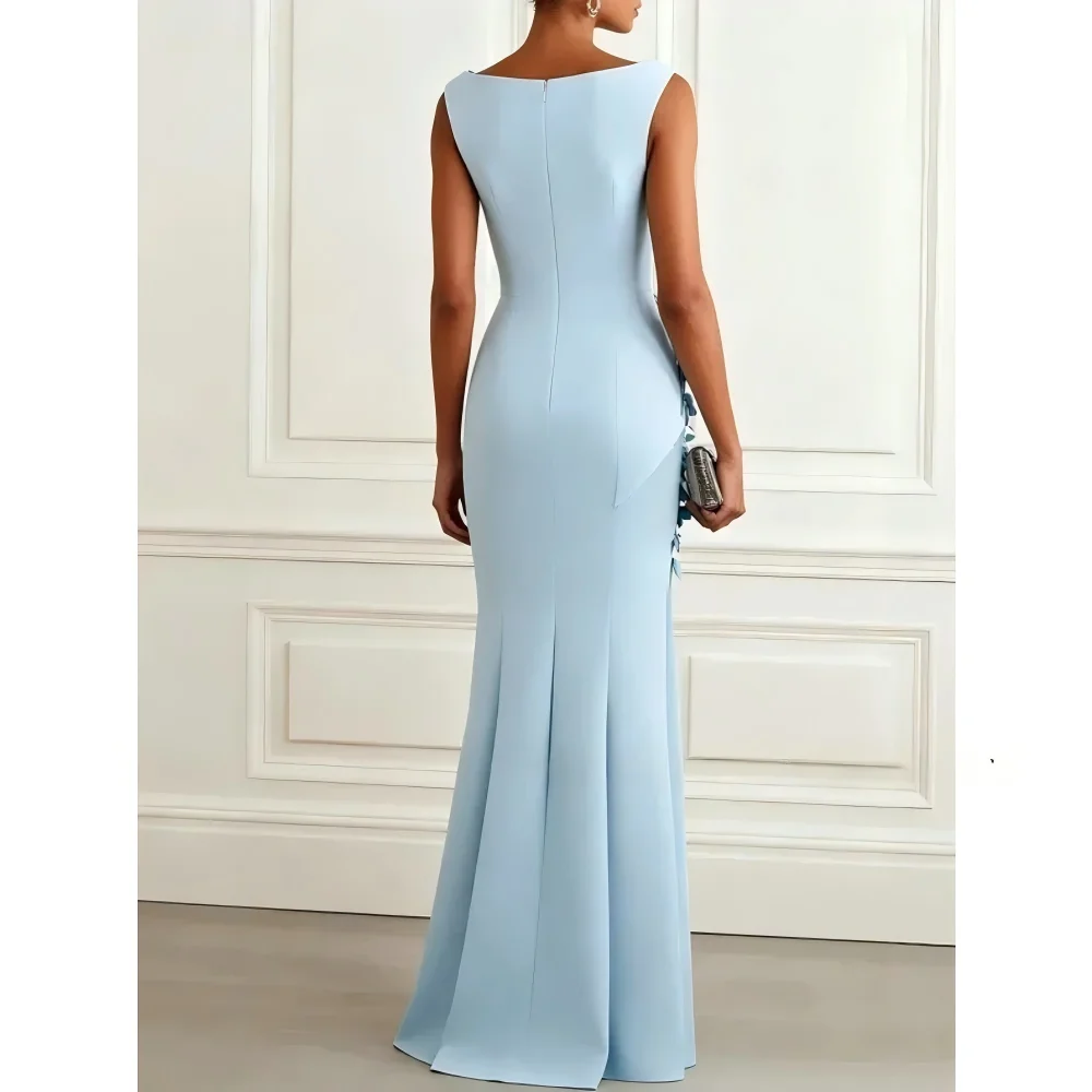Customized Flowers Mother of the Bride Dress 2026 for Women Wedding Boat Neck Evening Dress Light Blue Mermaid Prom Party Gowns