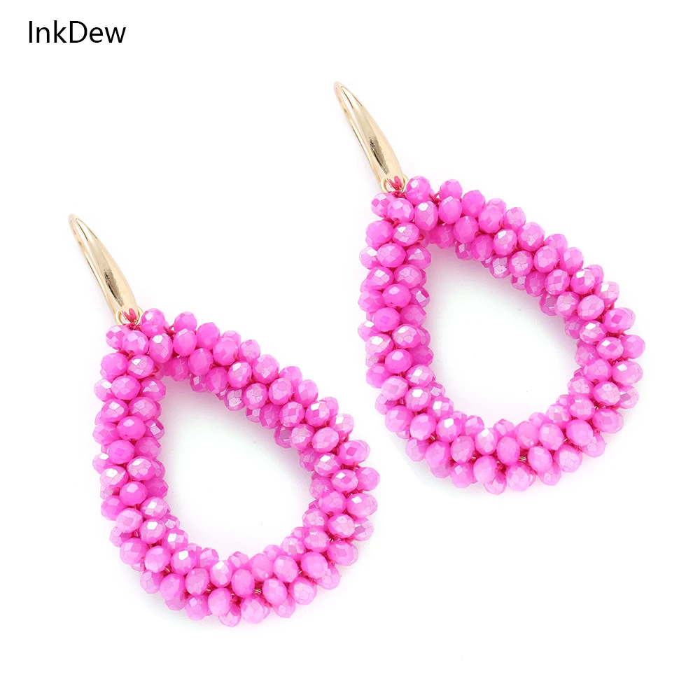 

INKDEW Spring Colors Water Drop Earrings C type Earrings for Women Beads Handmade Threading Crystal Big Earrings Jewelry EA004