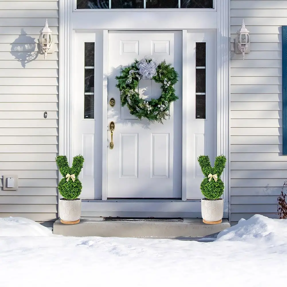 

Simulation Green Plants Inserted Into Small Cypress Bonsai Boxwood Artificial Flowers And Trees Easter Cute Rabbit Shape