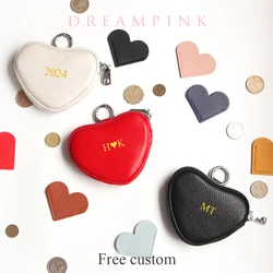 Fancy Leather Heart Coin Purse Custom Names Gift Small Women Heart Change Wallet Personalize Letters Mini Key Ring Pouch Bag